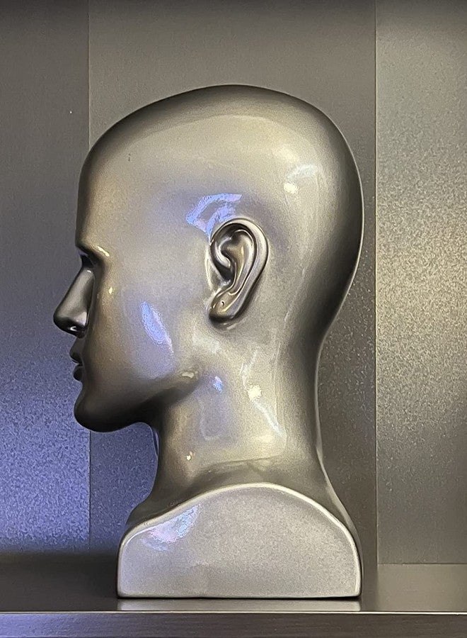 FLWAI PVC Silver Grey Male Mannequin Head Display Head Stand Wig Display Head Model Men Manikin Head Dolls for Display Headset, Headphone, Game Console, Hats, Wigs Jewellery (Silver Grey) - Image 5